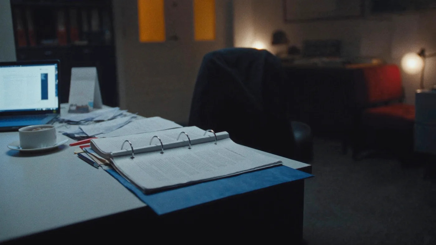An estate manager's desk of compliance folders, a laptop and a cold cup of tea