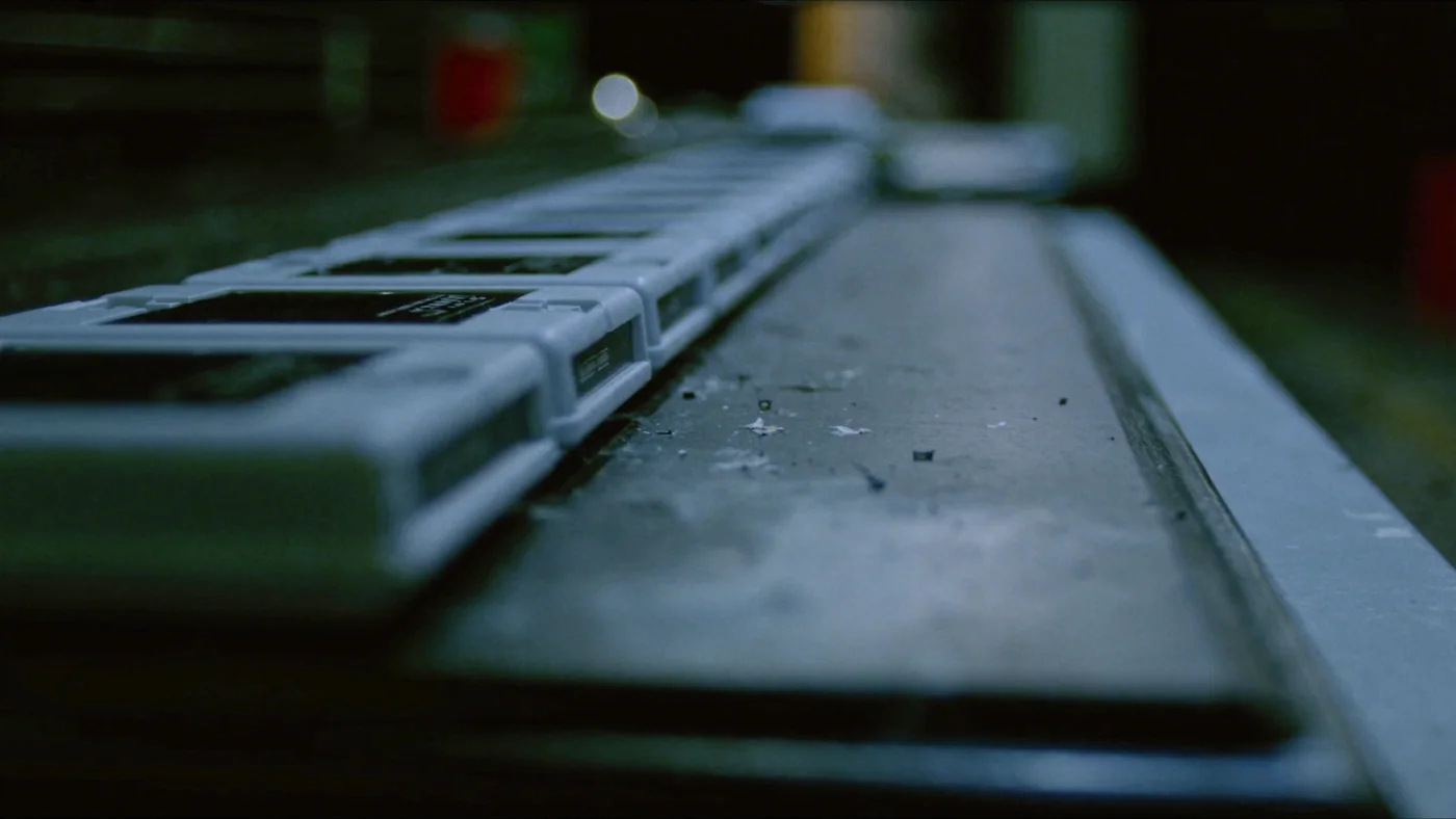 A row of identical sensors laid out on a workbench before install