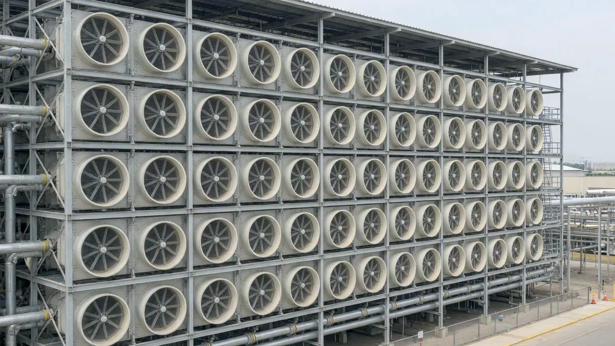 The stacked fan array of an industrial direct air carbon capture plant